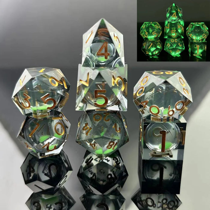 FBG: Sharp Edge Liquid Core - Glow in the Dark Dice Sets