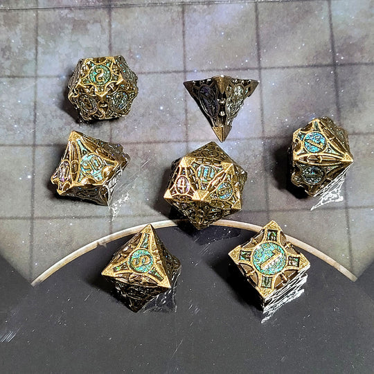 Forged Metal Dice: Arcane Enigma Ancient Bronze Blue Metal