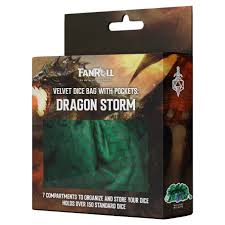 Fanroll Velvet Dice Bag with Pockets: Dragon Storm - Green Dragon Scales