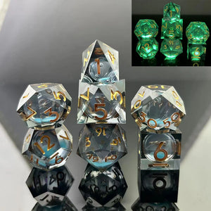 FBG: Sharp Edge Liquid Core - Glow in the Dark Dice Sets